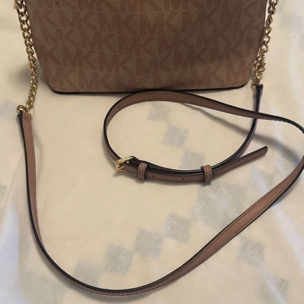 Michael Kors Blush MK Signature Dome Crossbody with Gold Hardware